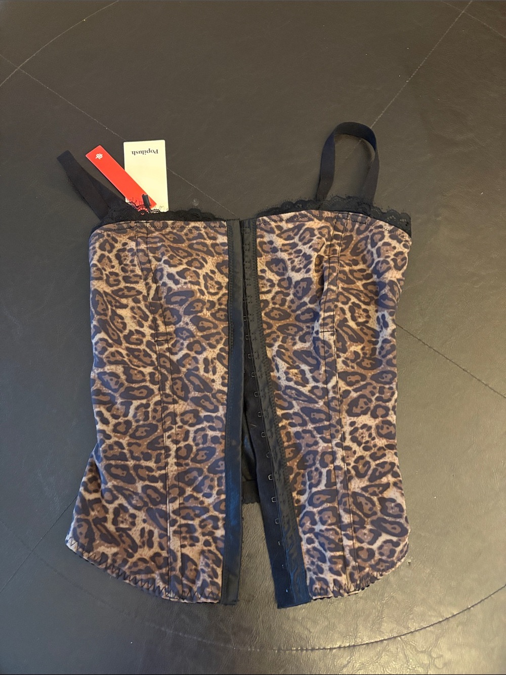 Leopard Print Lace-Trim corset Camisole Top - Brown